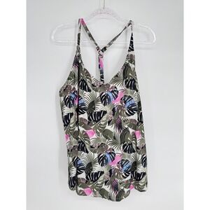 Leilani Women's Green Tropical Leaf Print Racerback Tankini Swim Top Size 16